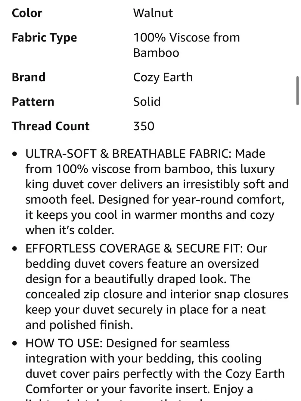 Brand new unopened Cozy Earth King Duvet Cover in Walnut